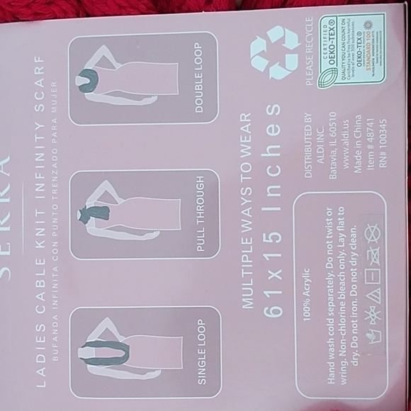 Serra Ladies Cable Knit Infinity Scarf Red - Picture 3 of 7